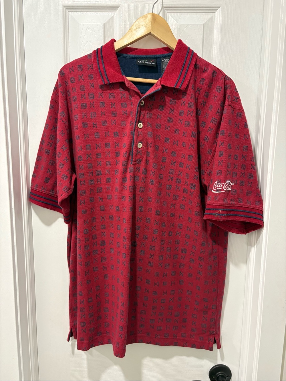 Vintage Greg Norman Coca Cola Red Polo Shirt Patterned 90s XL